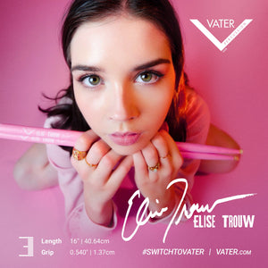 ET signature autographed pink vater drumsticks promotional image Elise Trouw