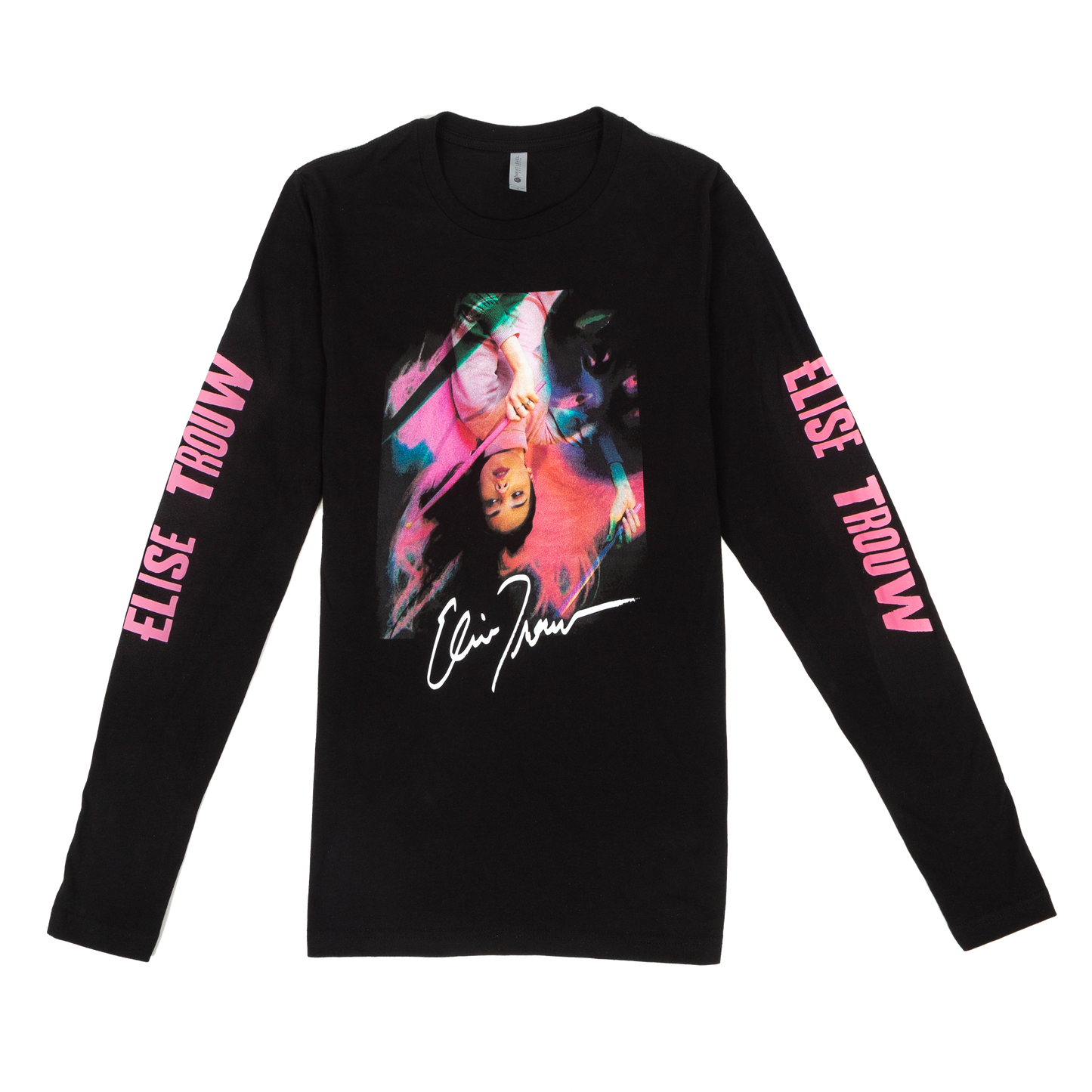 Elise Trouw sleeve image front pink and black tee 